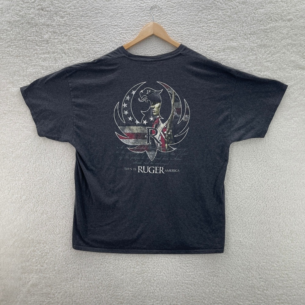 Ruger Shirt Mens 2XL Gray T-Shirt Patriotic Gun Handgun Pistol American July 4th